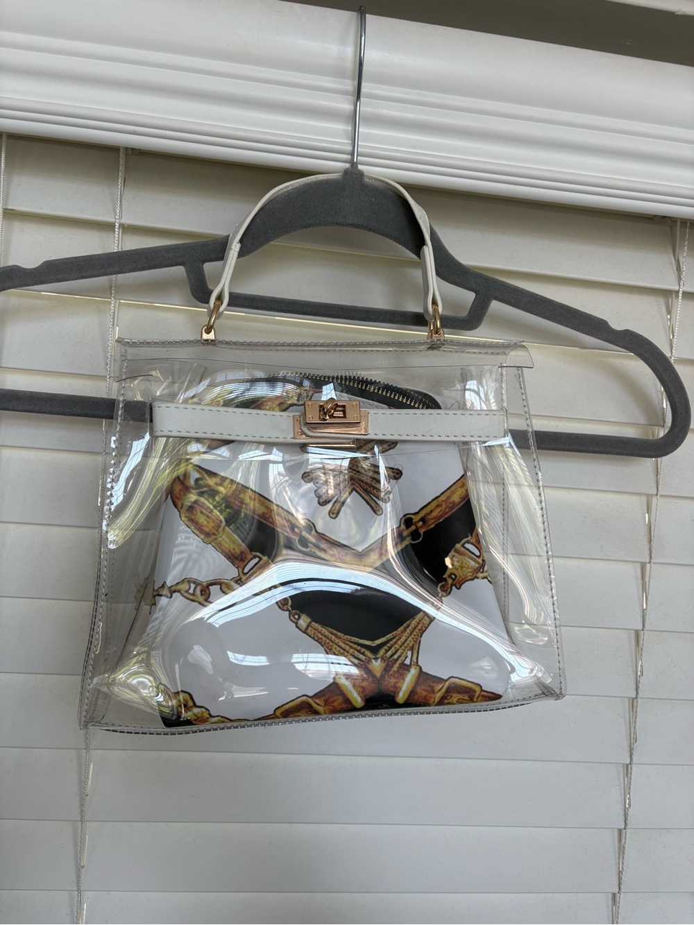 Zara Clear White-Trim Satchel with Printed Inner Pouch